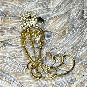 Gold Tone Parrot Brooch with Rhinestones